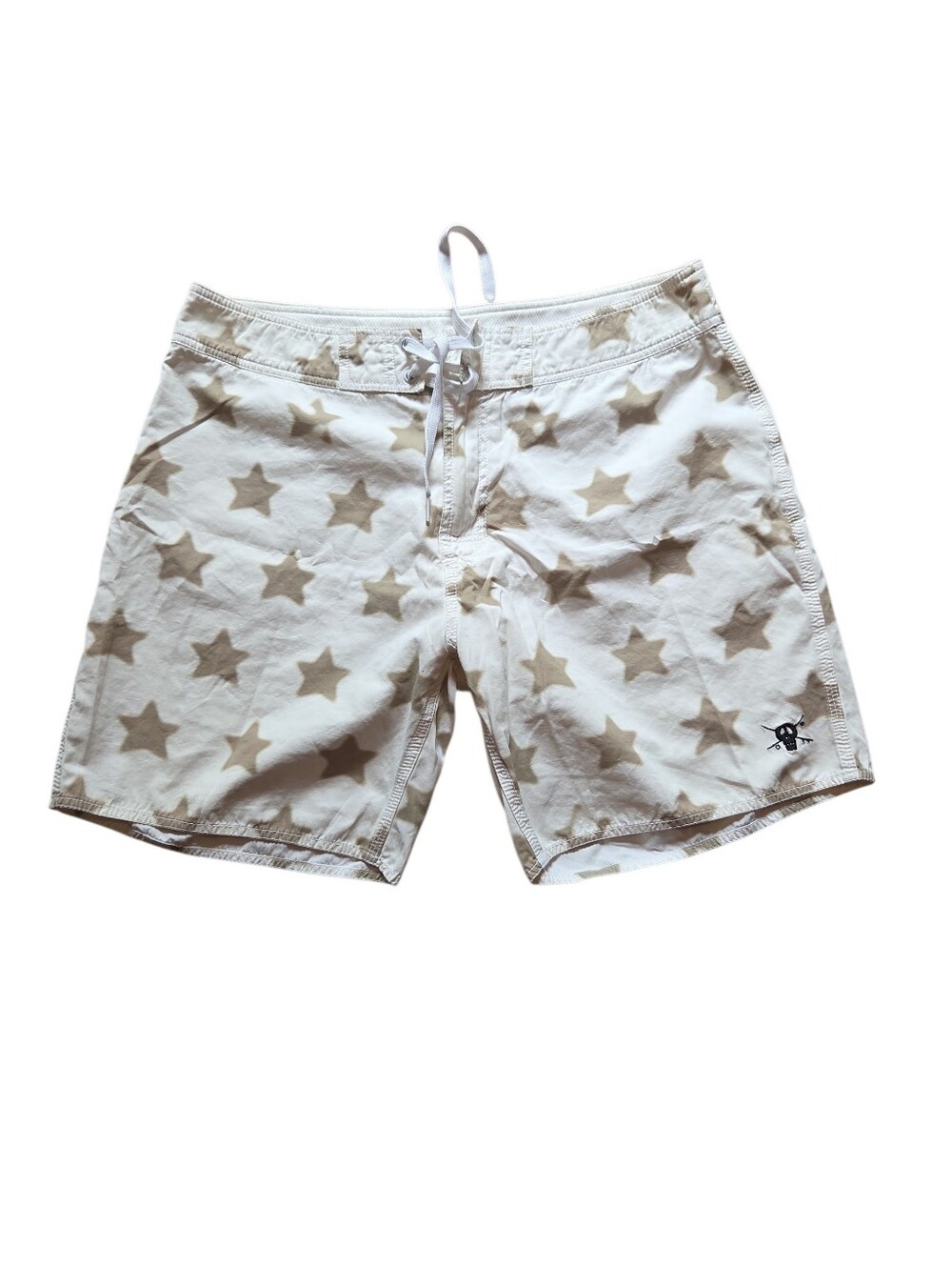 Stussy Skull Logo Star-Print Men’s Swim Trunks in Cream